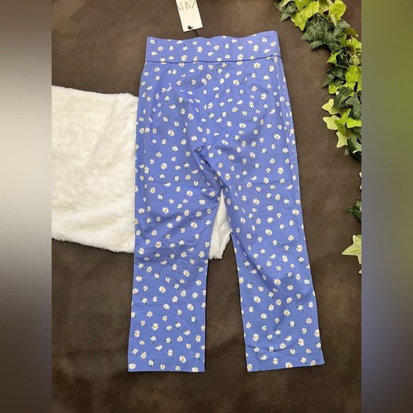 ZARA Blue Cornflower Cropped Daisy Pants M - Picture 6 of 7